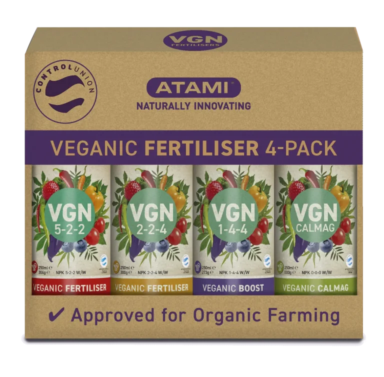 Atami VGN Cannabis Dünger 4-Pack mit Veganic Fertiliser, Boost und CalMag