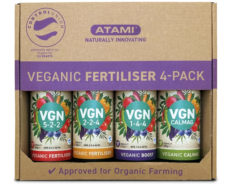 Atami VGN Cannabis Dünger 4-Pack mit Veganic Fertiliser, Boost und CalMag
